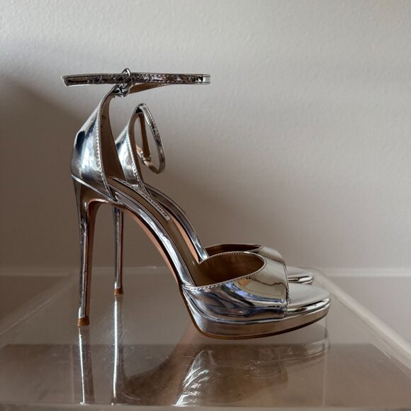Steve Madden Wiley Silver Chrome Stiletto Heels Metallic Open Toe Size 6 NYE - Picture 3 of 14